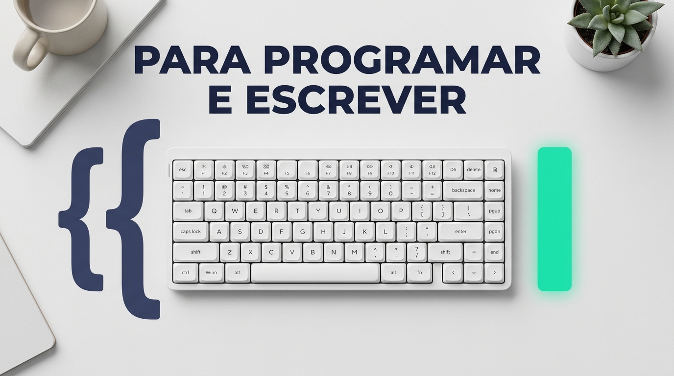 Capa: teclado com chaves de código e título Para Programar e Escrever